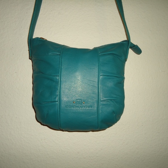 STONEMOUNTAIN Aquamarine Crossbody Bag Genuine Leather Turquoise Logo - Picture 4 of 14